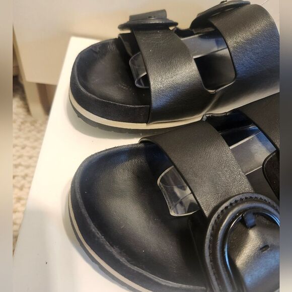 Vince. "Glyn" Black Leather/Suede Double Buckle Slide Sandals Sz.7 Ret. $250 - Picture 4 of 10